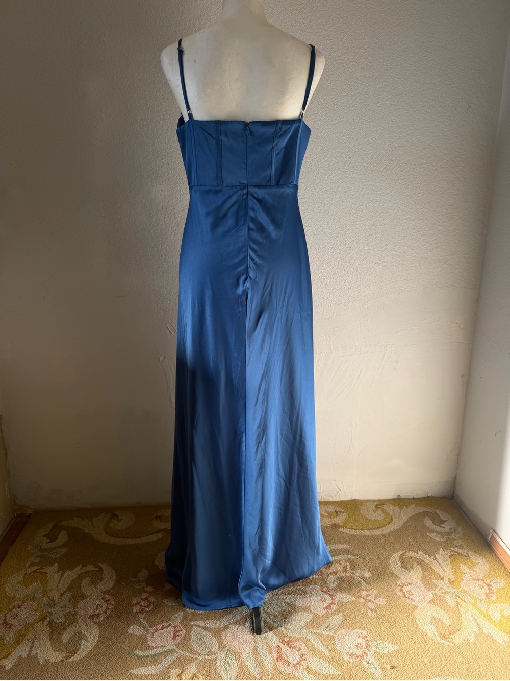 Astr Blue Satin Corset-Style Slip Gown - Picture 5 of 15